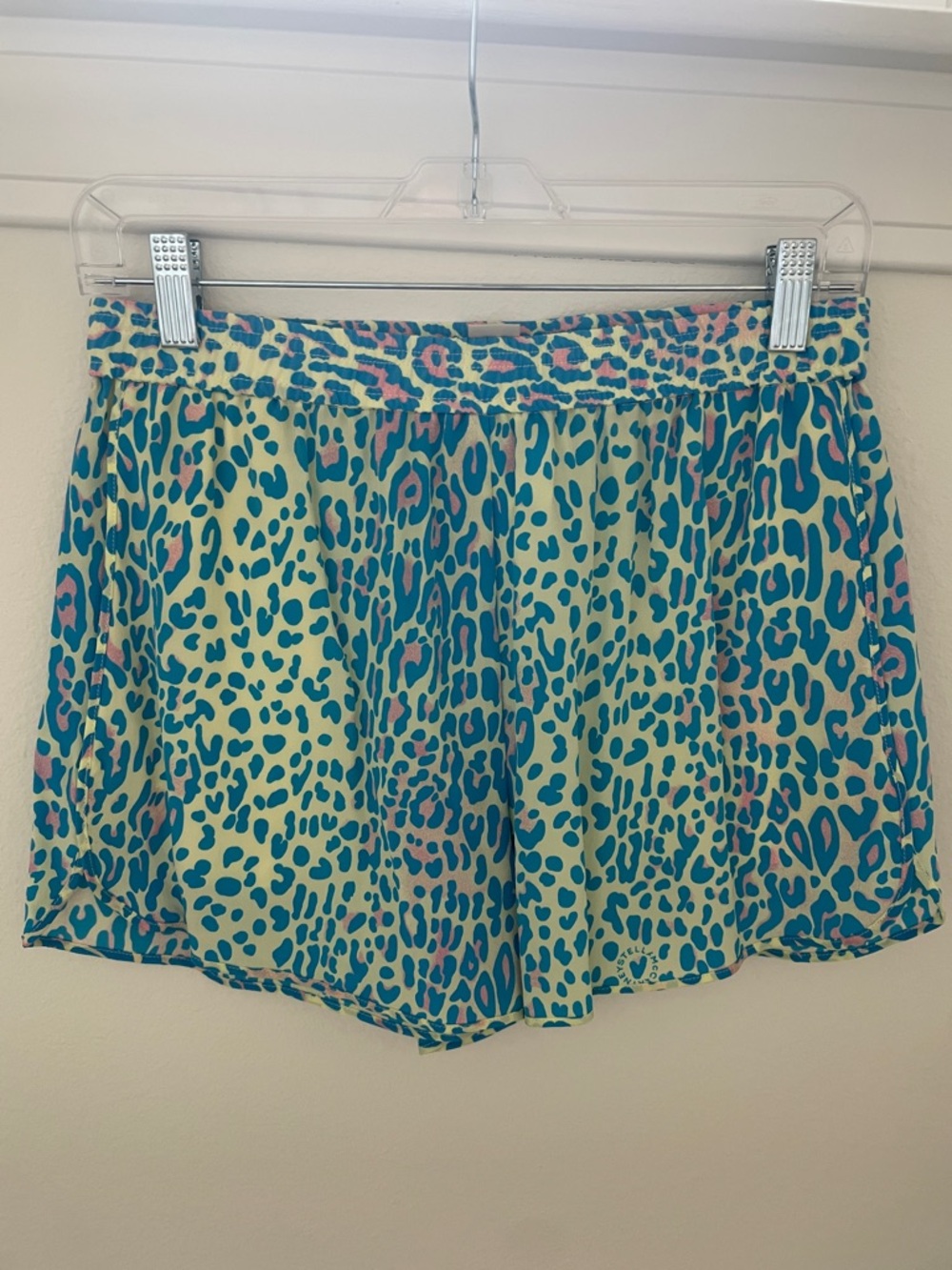 Stella McCartney Teal and Pink Leopard Print Athletic Shorts size 42 silk